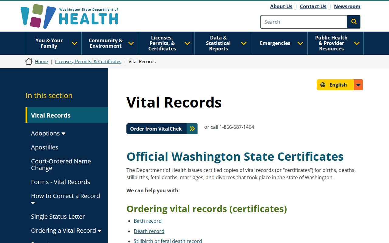 Benton County people search using Washington vital records certificate choices