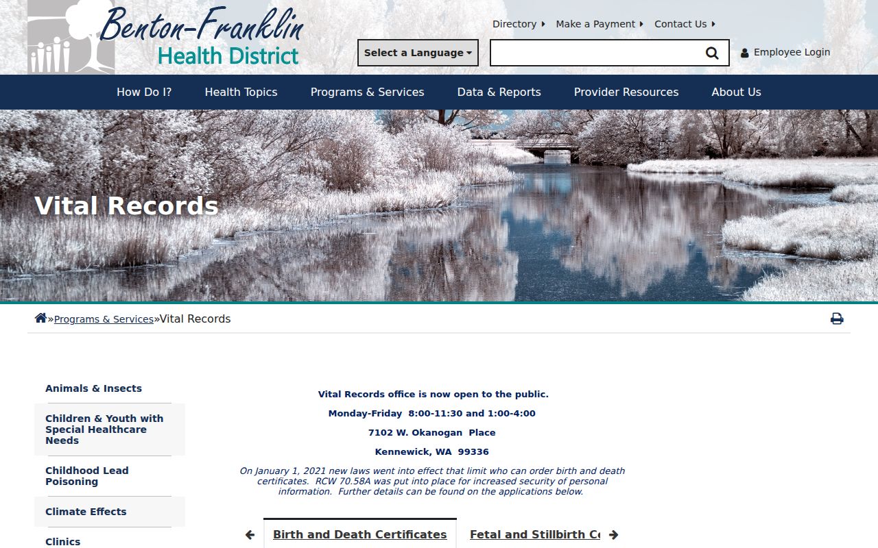Benton County public records birth and death certificate service